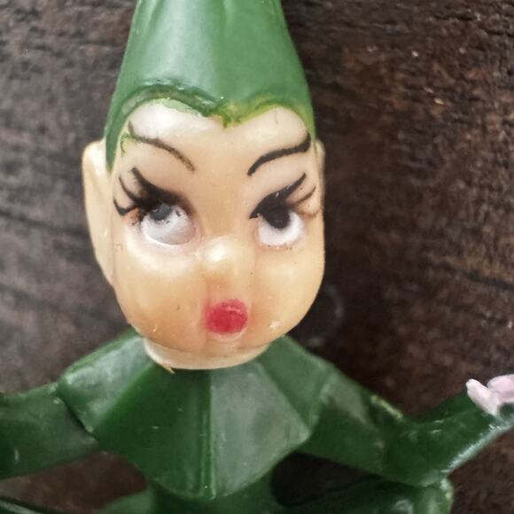 Vintage Green & Red 4 Pixie Elf w/ Ladybug Climber Cake Topper Picks Christmas - Picture 9 of 16